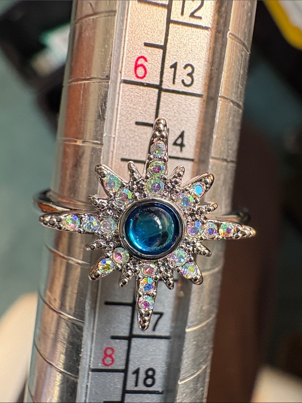 Kirks Folly Blue Starburst Ring with Aurora Crystal Accents